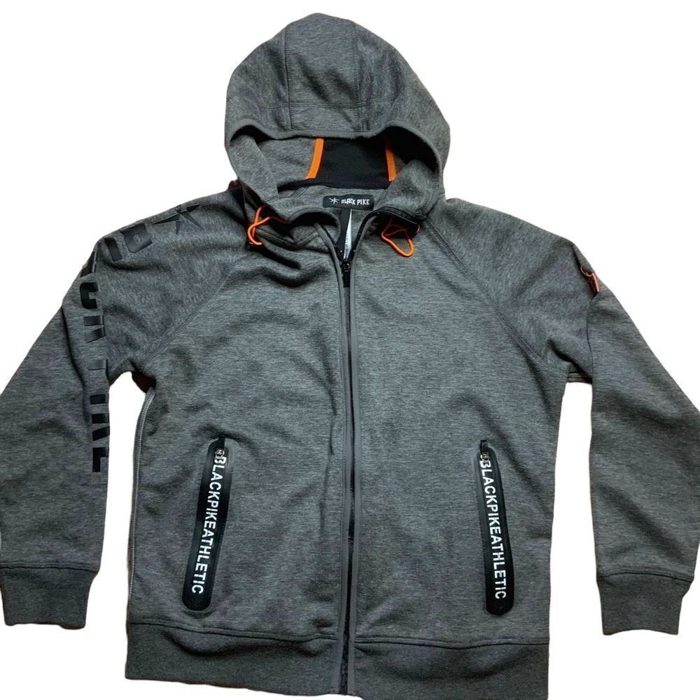 BLACK PIKE ATHLETIC gray zip hoodie size M